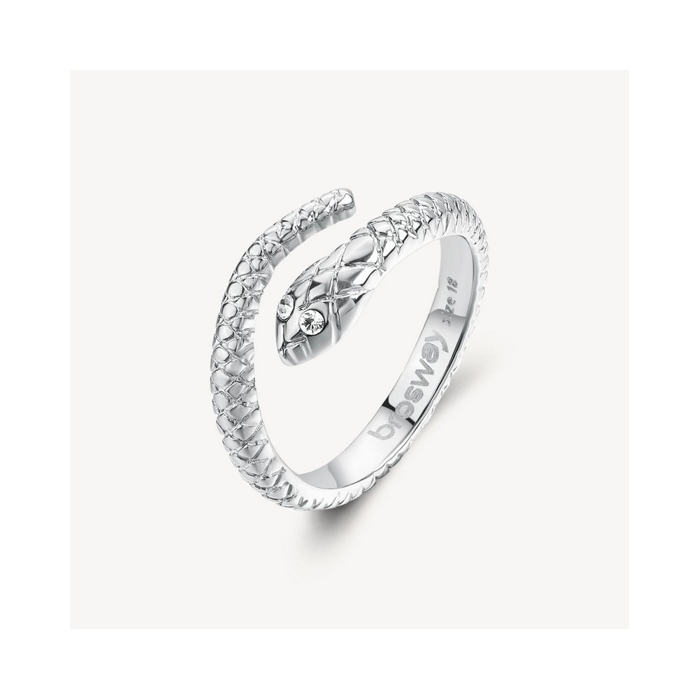 1 - Brosway Chakra BHKR005D 316L steel women's snake ring with white zircons.