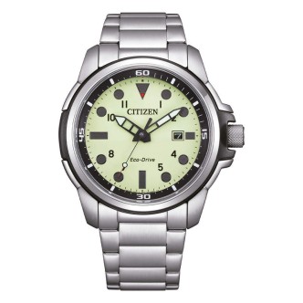 1 - Orologio uomo solo tempo Eco Drive Citizen Sea Land AW1800-89X fondo Luminous acciaio