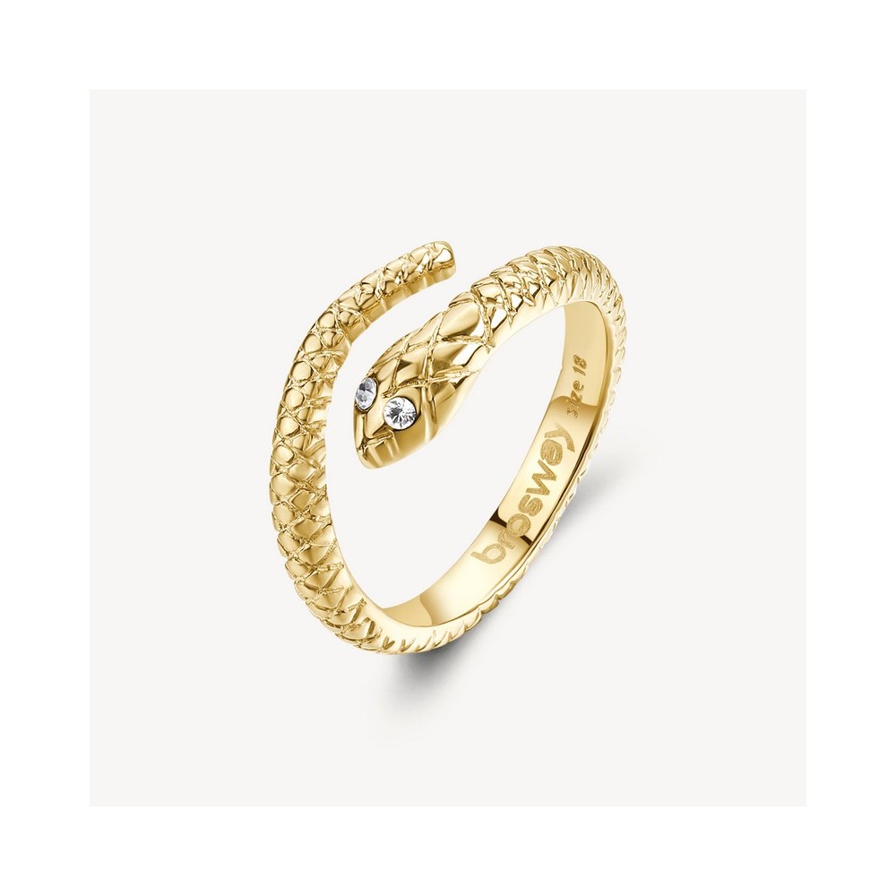 1 - Brosway Chakra BHKR006C 316L steel women's gold snake ring with white zircons.