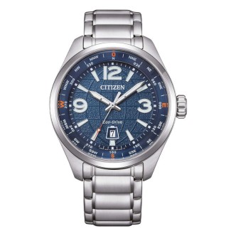 1 - Orologio uomo solo tempo Eco Drive Citizen Urban Traveler AW1830-88L fondo blu acciaio