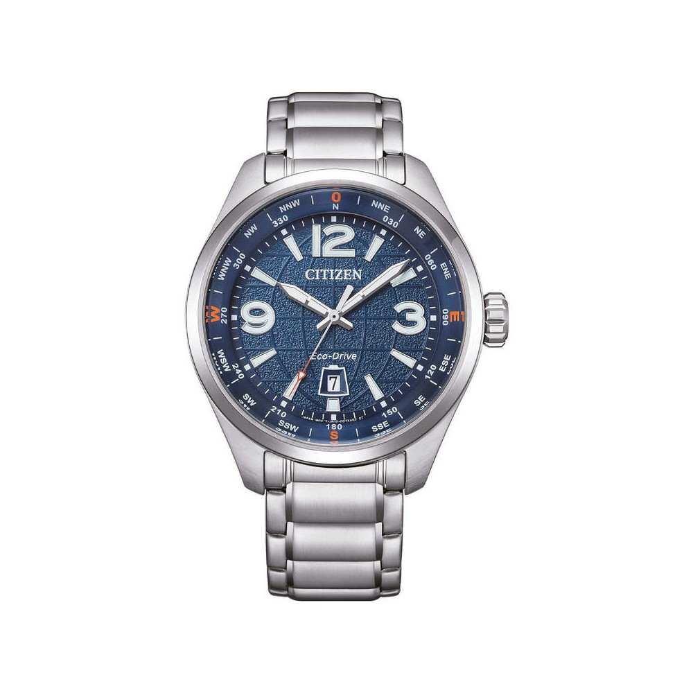 1 - Orologio uomo solo tempo Eco Drive Citizen Urban Traveler AW1830-88L fondo blu acciaio