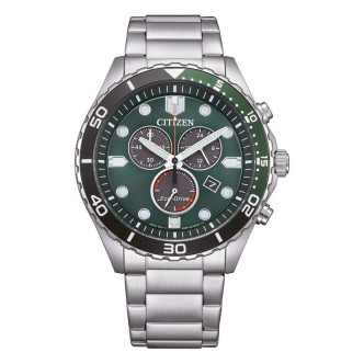 1 - Orologio uomo cronografo Citizen Sport Crono AT2567-18L fondo verde acciaio