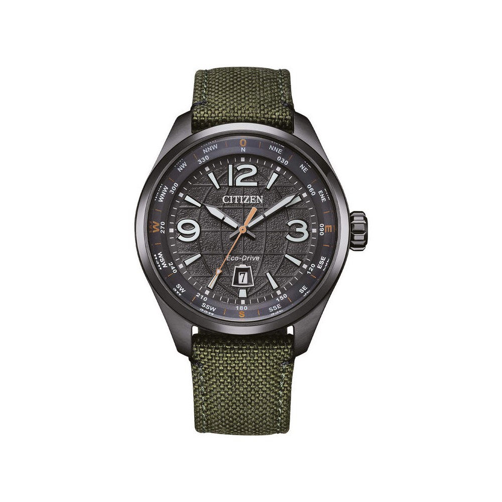 1 - Eco Drive Citizen Urban Traveler AW1837-11H time only men's watch with gray background and fabric strap