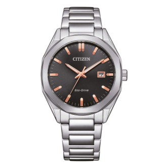 1 - Eco Drive Citizen Metropolitan Unisex time only men's watch BM7620-83E black steel background