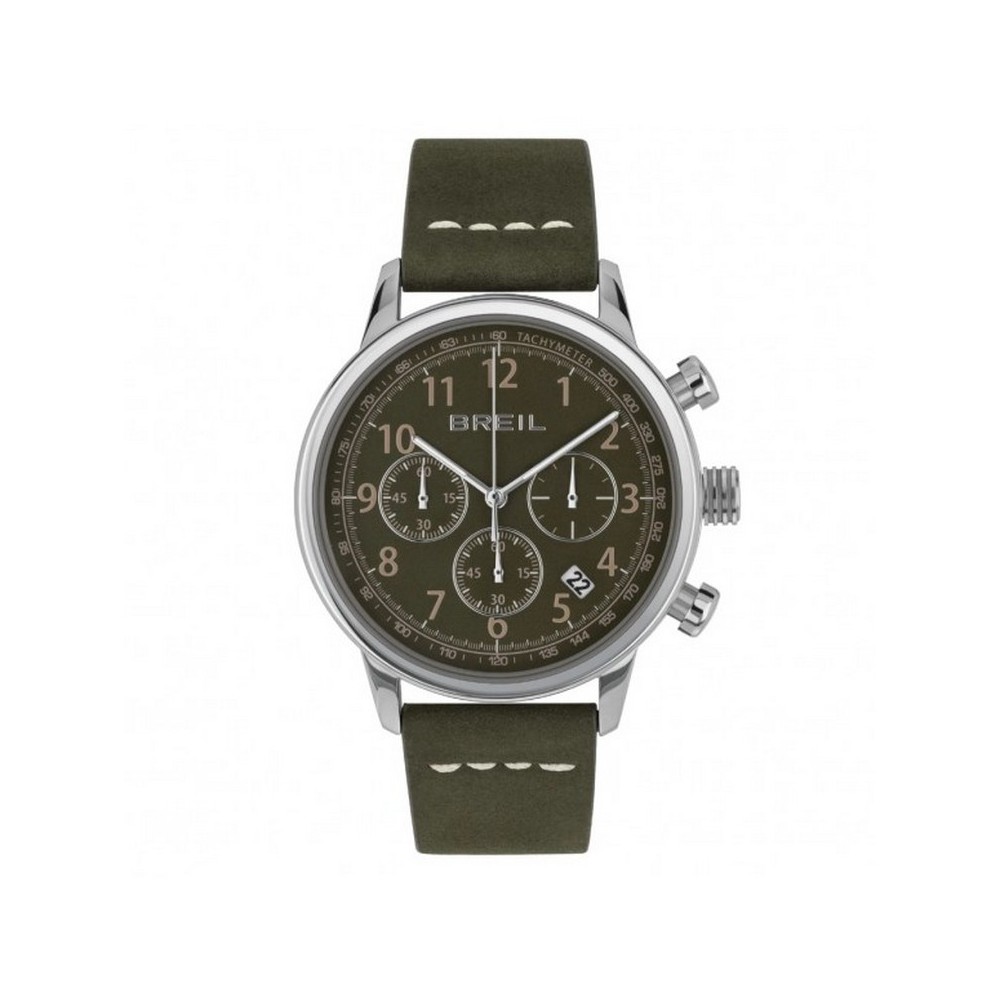 1 - Breil Outrider green men's chronograph watch TW2059 steel with leather strap