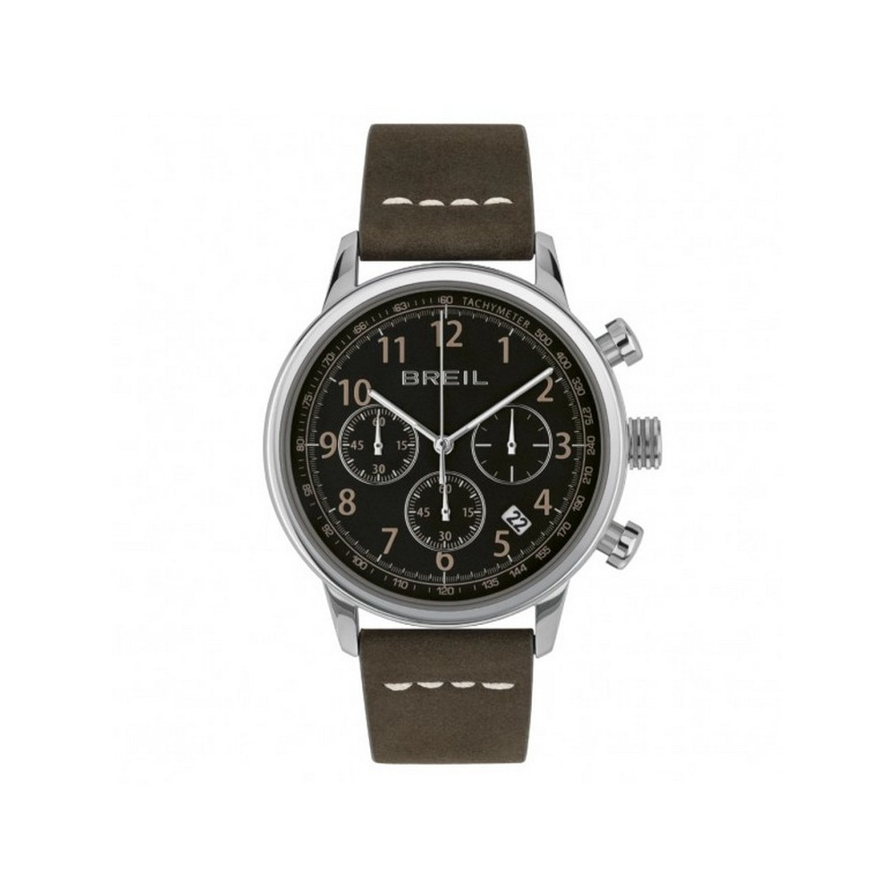 1 - Breil Outrider men's chronograph watch, black TW2060, steel and leather strap