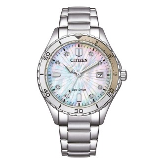 1 - Eco Drive Citizen Lady FE6170-88D steel mother-of-pearl women's watch with diamonds