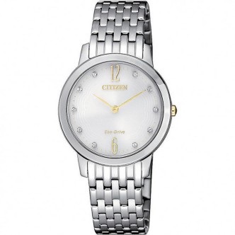 1 - Eco Drive Citizen Lady EX1498-87B steel mother-of-pearl women's watch with diamonds