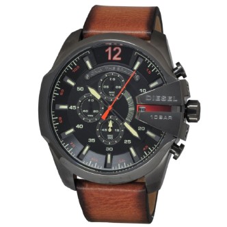 1 - Men's chronograph watch Diesel Mega Chief DZ4343 leather strap