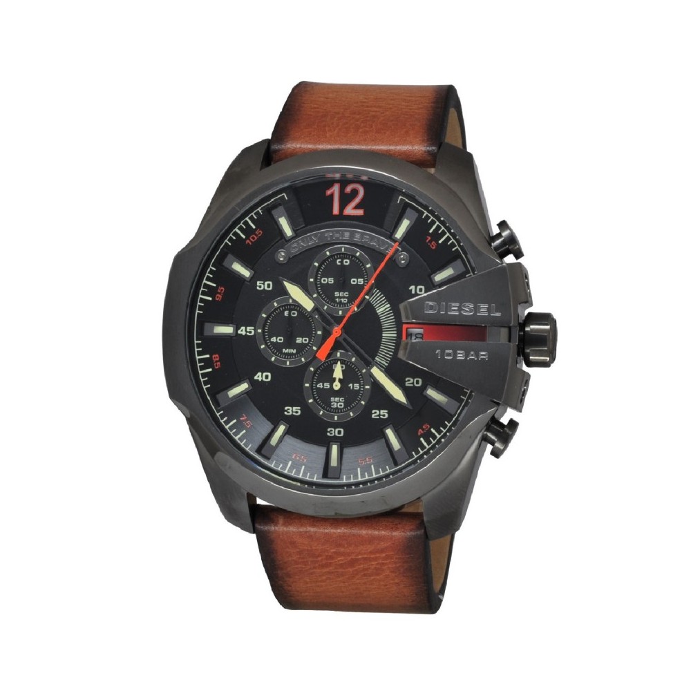 1 - Men's chronograph watch Diesel Mega Chief DZ4343 leather strap