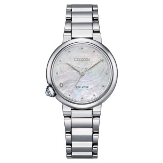 1 - Eco Drive Citizen Lady EM0910-80D steel mother of pearl women's watch with diamonds