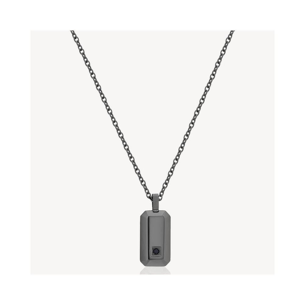 1 - Brosway Forge BGF02 men's necklace in burnished 316L steel with central plate.