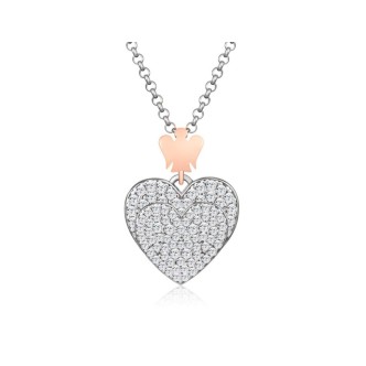 1 - Roberto Giannotti women's necklace GIA434 925 silver double heart with white zircons.