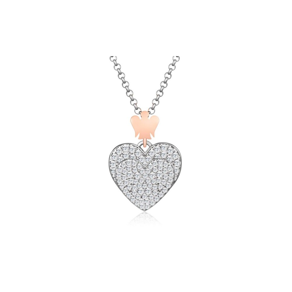 1 - Roberto Giannotti women's necklace GIA434 925 silver double heart with white zircons.