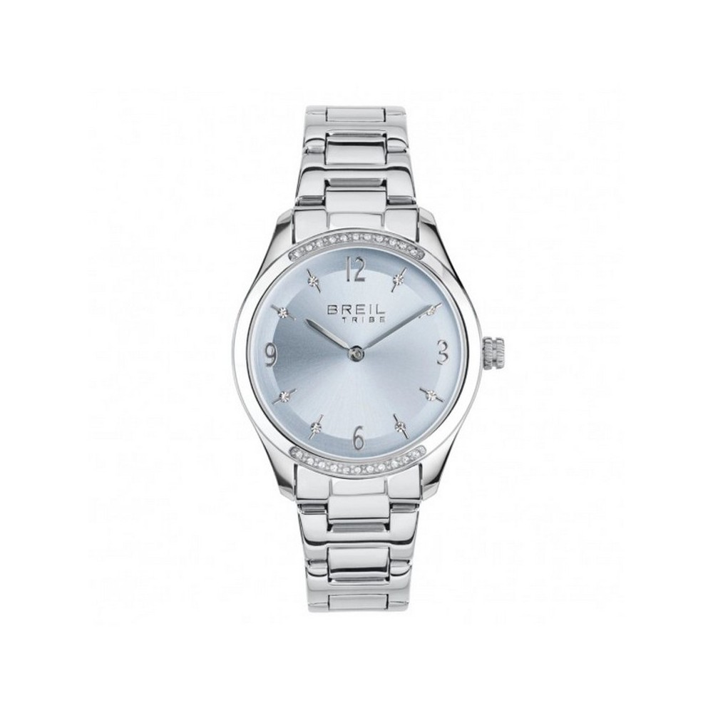 1 - Breil Kyla EW0702 women's only time watch, steel blue background with crystals