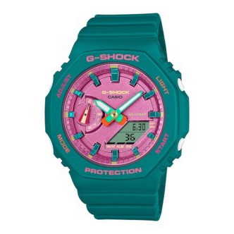 1 - Casio GMA-S pink and green digital woman watch GMA-S2100BS-3AER resin case and strap