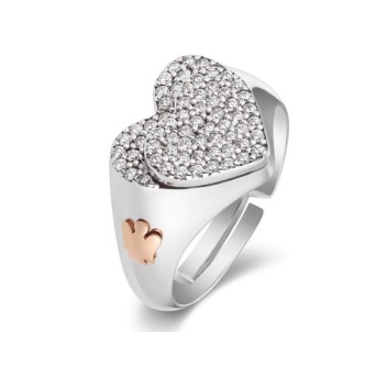 1 - Roberto Giannotti women's ring GIA438-13-15 925 silver double heart and white zircons.