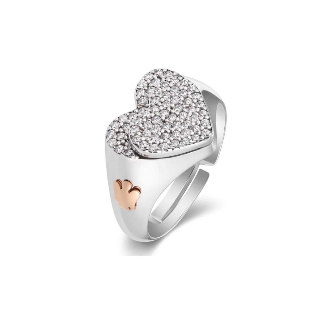 1 - Roberto Giannotti women's ring GIA438-13-15 925 silver double heart and white zircons.