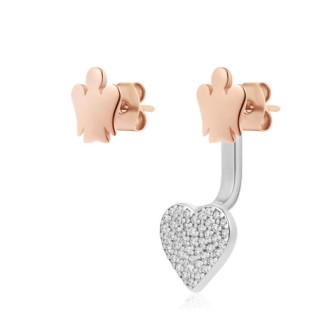 1 - Roberto Giannotti women's earrings GIA441 924 silver heart with white zircons and pinkish angel.