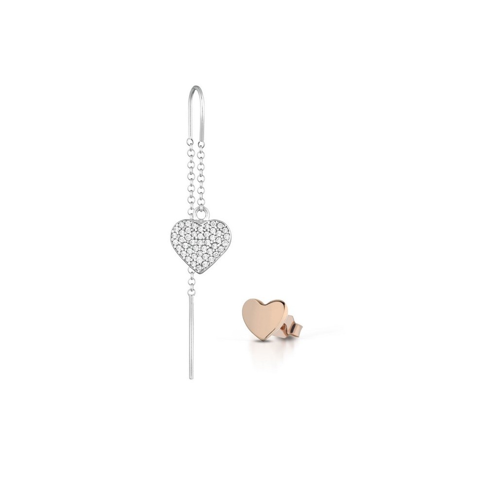 1 - Roberto Giannotti women's earrings GIA437 924 silver heart with white zircons and pink heart.