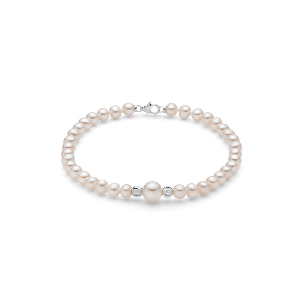 1 - Bracciale donna Oro Bianco 18Kt con perle Miluna PBR3369 boule e fantasia