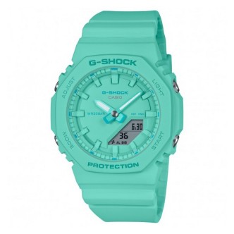 1 - Casio GMA-P2100-2AER digital women's watch with turquoise resin strap.