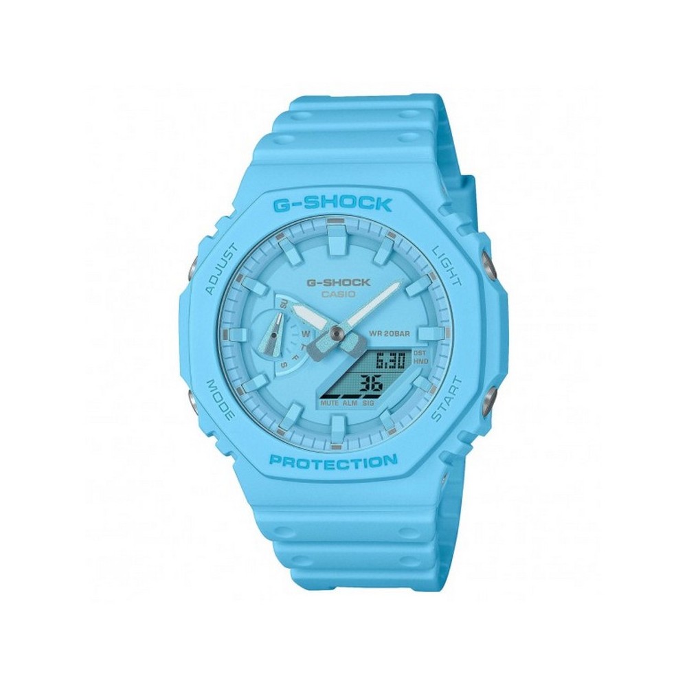 1 - Casio G-Shock light blue digital unisex watch GA-2100-2A2ER resin case and strap