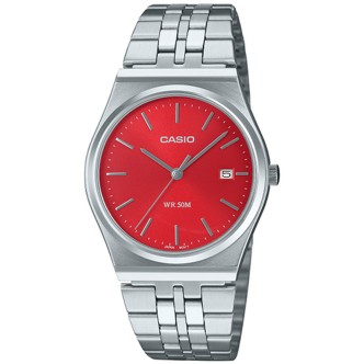 1 - Casio Classic time only men's watch with red background MTP-B145D-4A2VEF steel