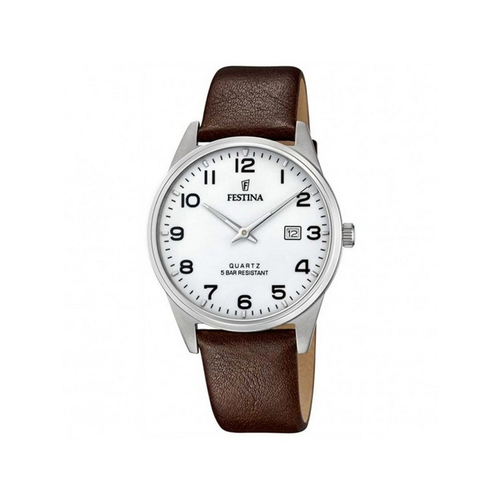 1 - Orologio uomo solo tempo Festina Classic fondo bianco F20512/1 acciaio cinturino in pelle