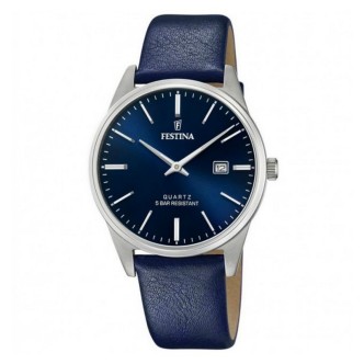 1 - Festina Classic time only men's watch with blue background F20512/3 steel with leather strap