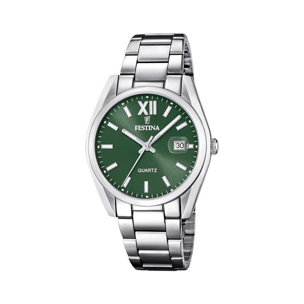 1 - Orologio uomo solo tempo Festina Classic fondo verde F20683/5 cassa e bracciale acciaio