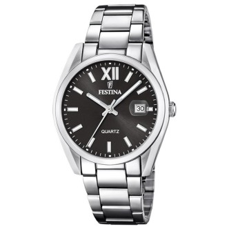 1 - Festina Classic time only men's watch, black background F20683/6, steel case and bracelet