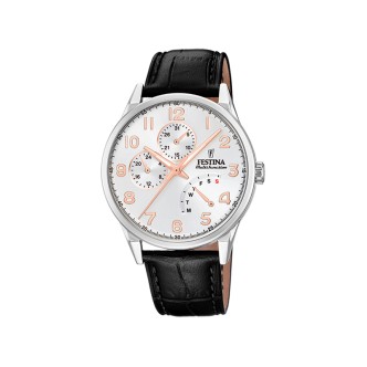 1 - Orologio uomo Multifunzione Festina Retro F20278/A acciaio fondo bianco cinturino in pelle