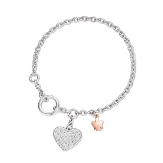 1 - Roberto Giannotti women's bracelet GIA440 925 silver heart with white zircons and pinkish angel.