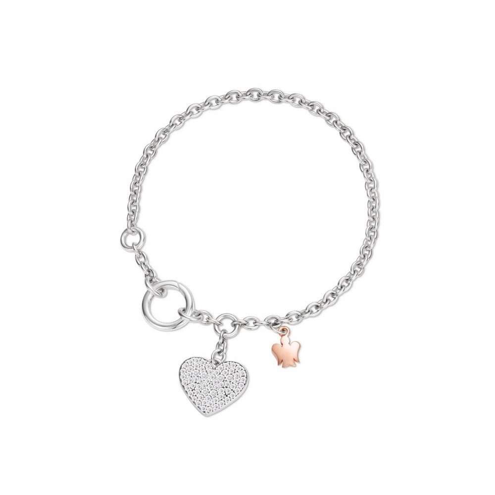 1 - Roberto Giannotti women's bracelet GIA440 925 silver heart with white zircons and pinkish angel.