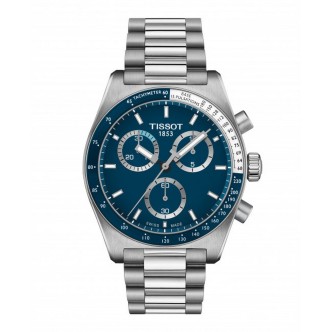 1 - Tissot PR516 Cronograph men's watch with blue background T149.417.11.041.00 steel case and bracelet