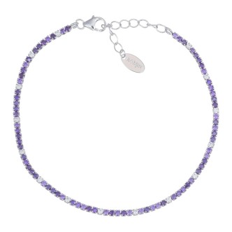 1 - Amen 925 Silver women's tennis bracelet with lilac and white zircons BT1BLIB17