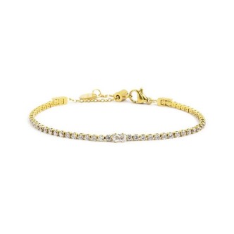 1 - Bracciale donna Tennis Marlù acciaio dorato con cristalli bianchi 2BR0105G-W