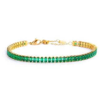 1 - Marlù women's tennis bracelet in gold with green baguette crystals and steel 33BR0022G-V