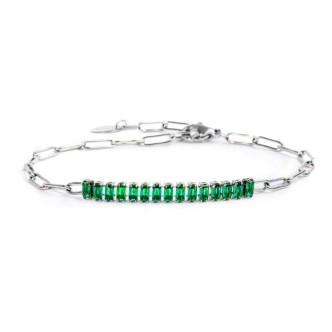 1 - Tennis Marlù women's chain bracelet with green baguette crystals 33BR0023-V