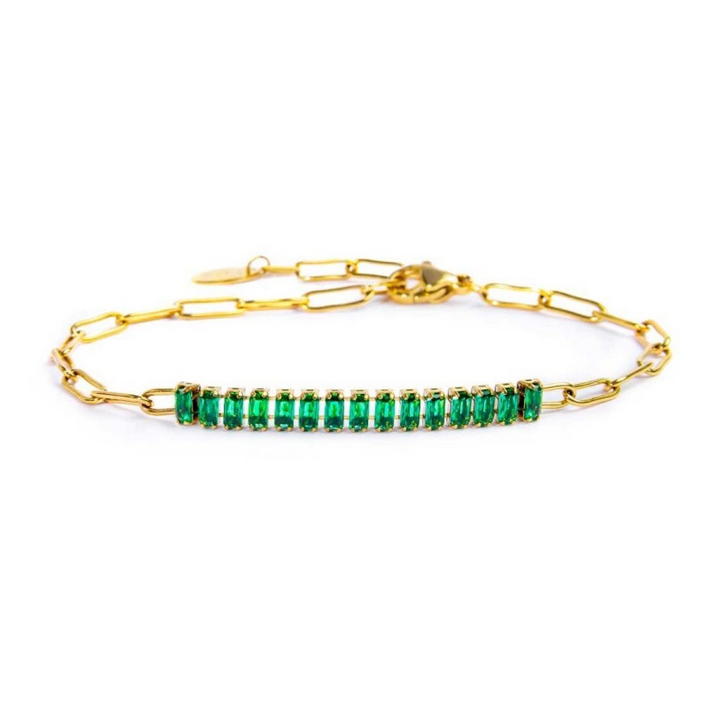 1 - Tennis Marlù women's chain bracelet in gold with green baguette crystals 33BR0023G-V