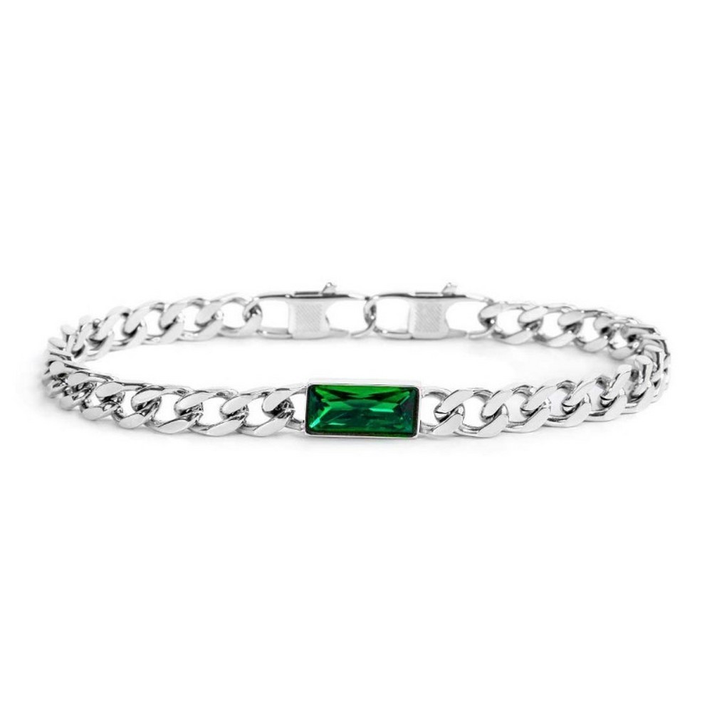 1 - Marlù women's chain bracelet with green baguette crystal 33BR0025-V