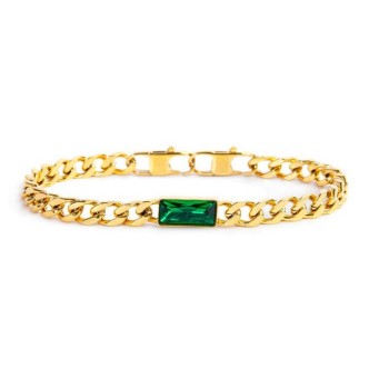 1 - Marlù women's golden chain bracelet with green baguette crystal 33BR0025G-V