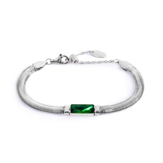 1 - Marlù women's snake bracelet with green baguette crystal 33BR0024-V