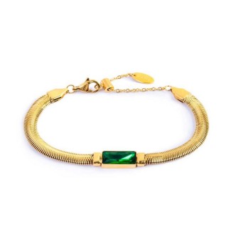 1 - Marlù women's golden snake bracelet with green baguette crystal 33BR0024G-V