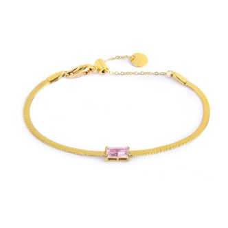 1 - Marlù women's golden snake bracelet with pink baguette crystal 31BR0010G-LF