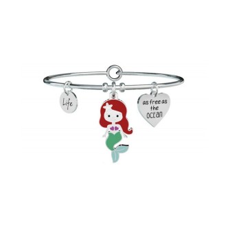 1 - Kidult bracelet 731316 316L stainless steel pendant with little mermaid with enamel and crystals Symbols collection.