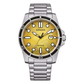 1 - Orologio uomo solo tempo Eco Drive Citizen Marine giallo AW1816-89X cassa e bracciale acciaio