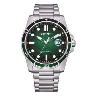 1 - Eco Drive Citizen Marine time only men's watch, green AW1811-82X, steel case and bracelet