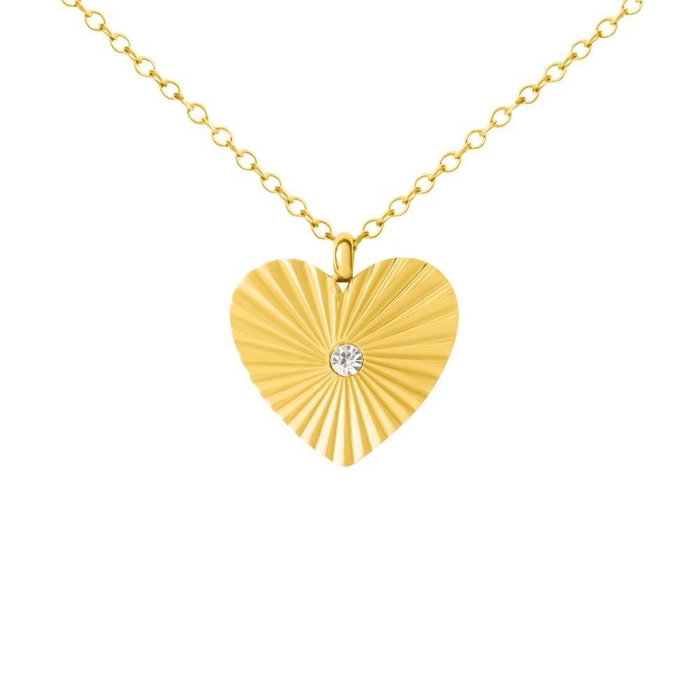 1 - Stroili Lady Code women's golden pleated heart necklace in steel with crystals 1691401